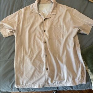 Fabletics Beige Short Sleeve Button-Up Shirt - Beach/Pool Shirt